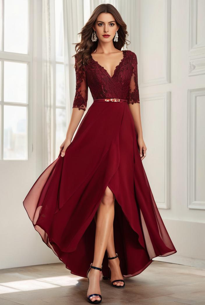 3 4 sleeve sheer sequin stripe high low hem evening dress 126799