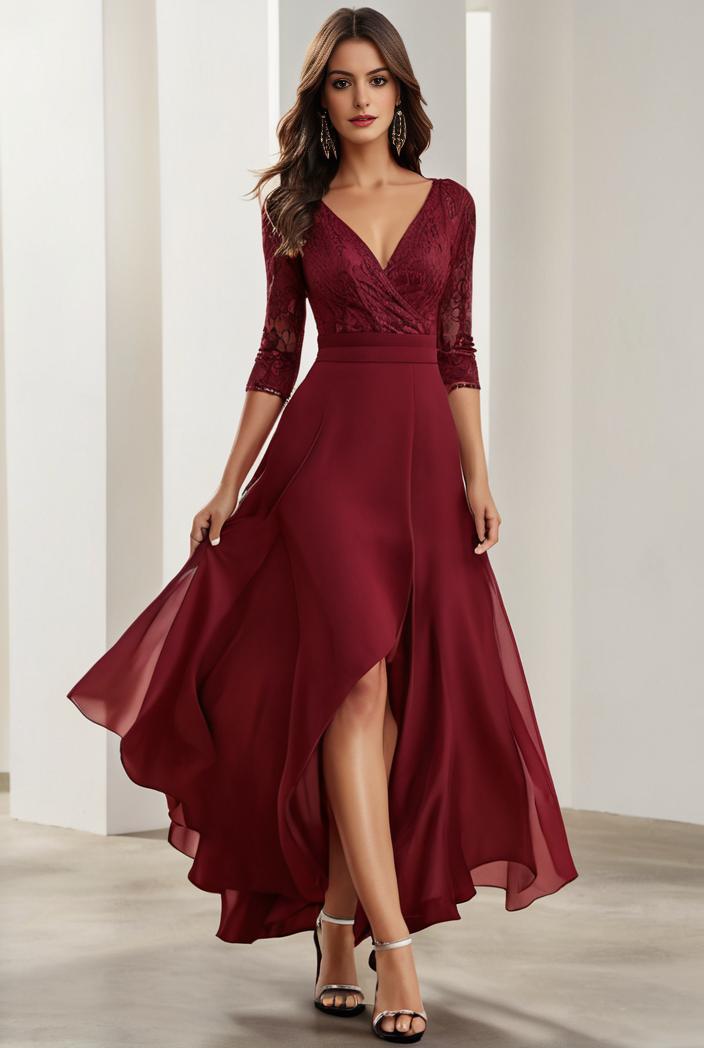 3 4 sleeve sheer sequin stripe high low hem evening dress 126802