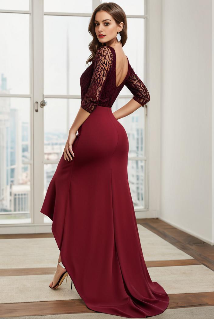 3 4 sleeve sheer sequin stripe high low hem evening dress 126805