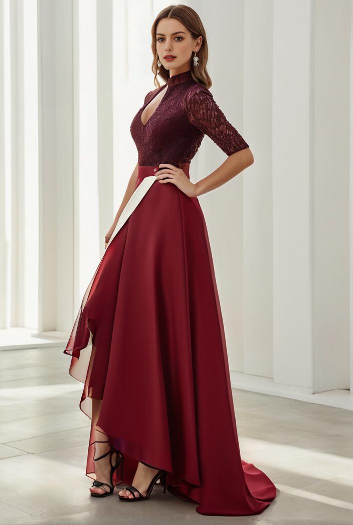 3 4 sleeve sheer sequin stripe high low hem evening dress 126811
