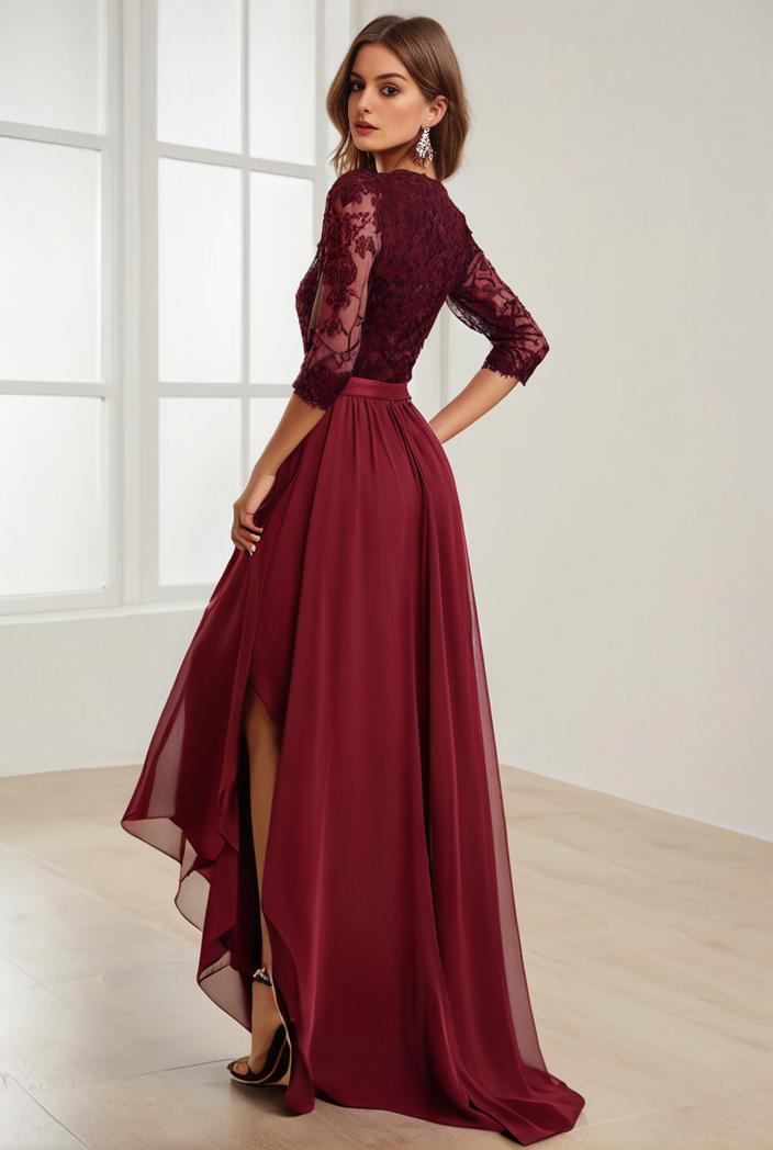 3 4 sleeve sheer sequin stripe high low hem evening dress 126820