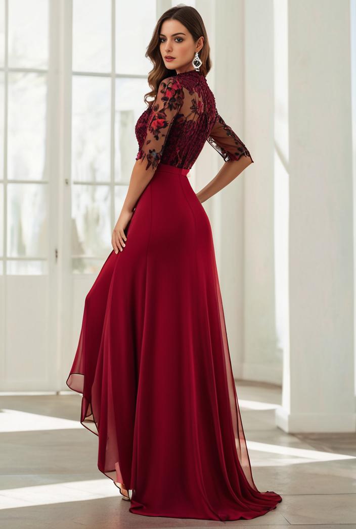 3 4 sleeve sheer sequin stripe high low hem evening dress 126823