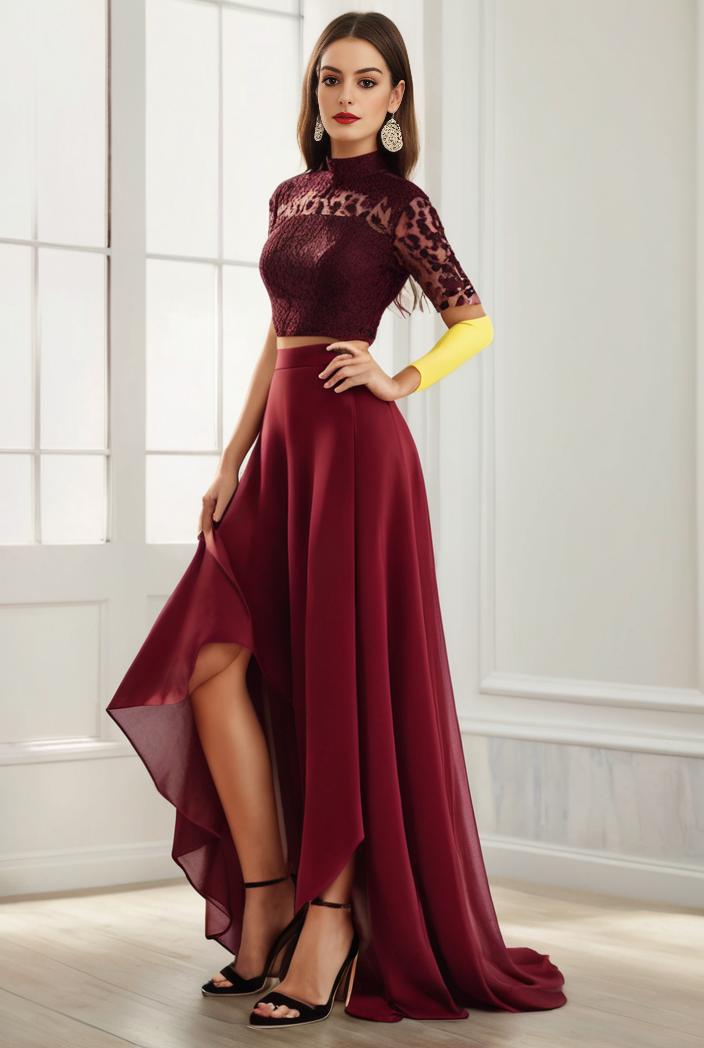 3 4 sleeve sheer sequin stripe high low hem evening dress 126824