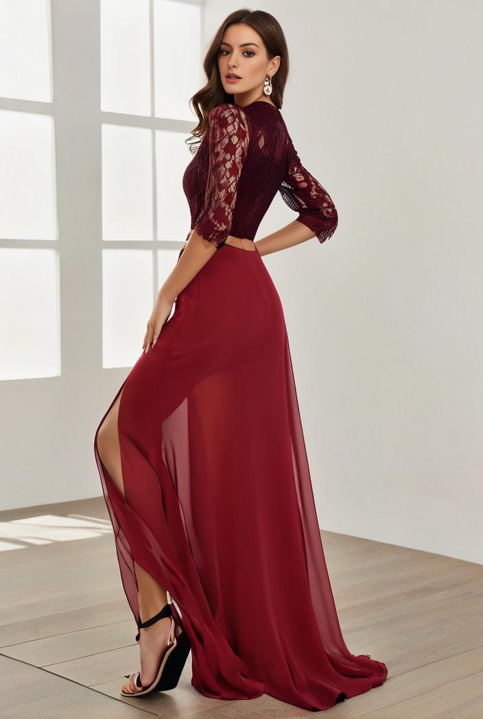 3 4 sleeve sheer sequin stripe high low hem evening dress 126825