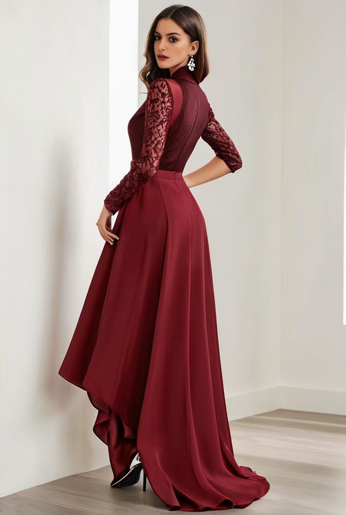 3 4 sleeve sheer sequin stripe high low hem evening dress 126826