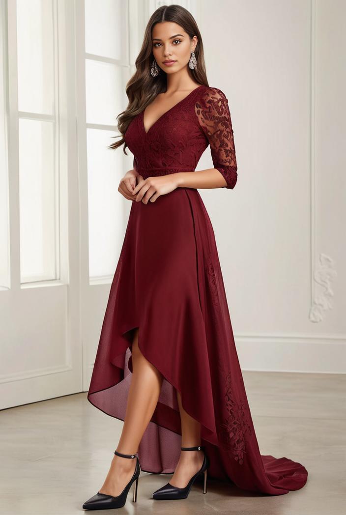 3 4 sleeve sheer sequin stripe high low hem evening dress 149790