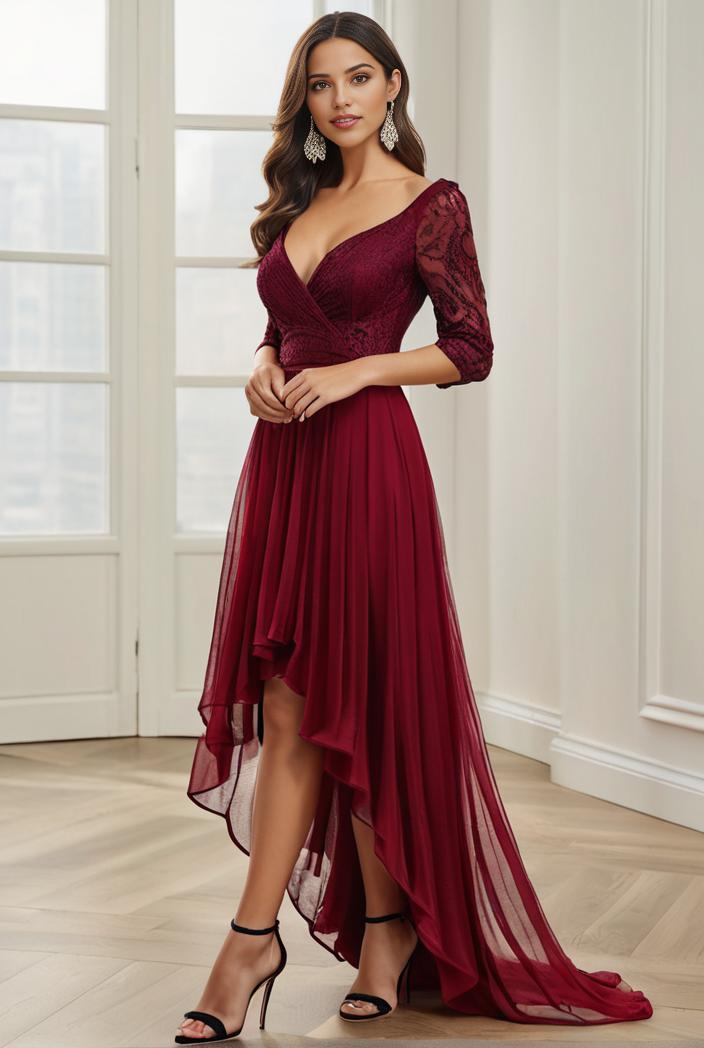 3 4 sleeve sheer sequin stripe high low hem evening dress 149792