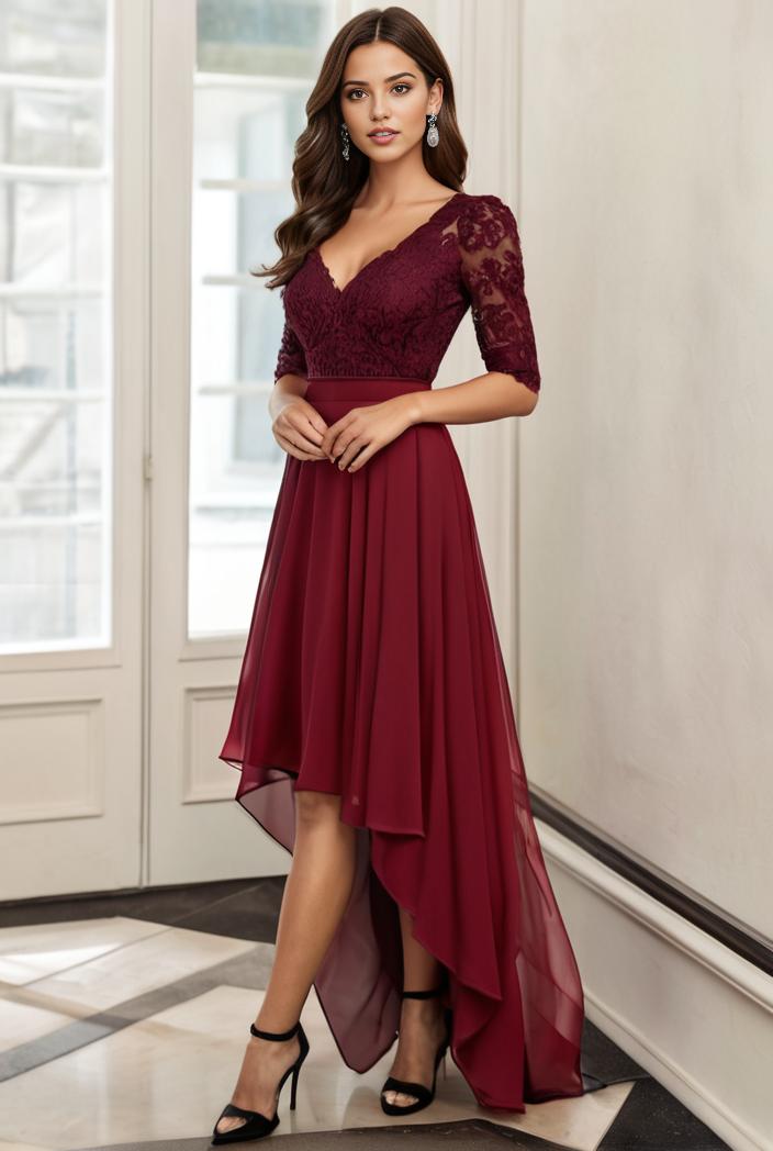 3 4 sleeve sheer sequin stripe high low hem evening dress 149794