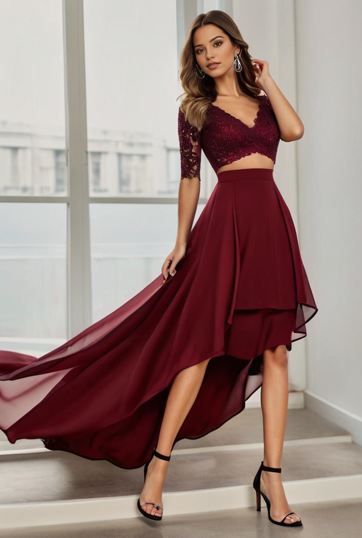 3 4 sleeve sheer sequin stripe high low hem evening dress 149803