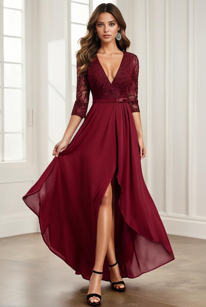 3 4 sleeve sheer sequin stripe high low hem evening dress 149804