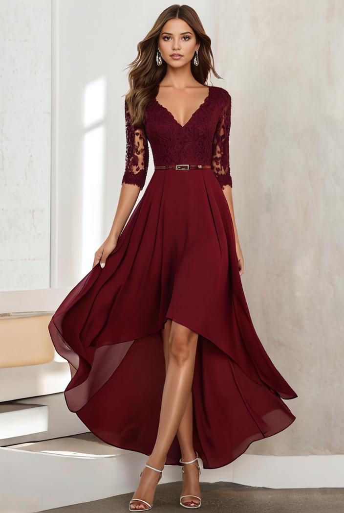 3 4 sleeve sheer sequin stripe high low hem evening dress 149810