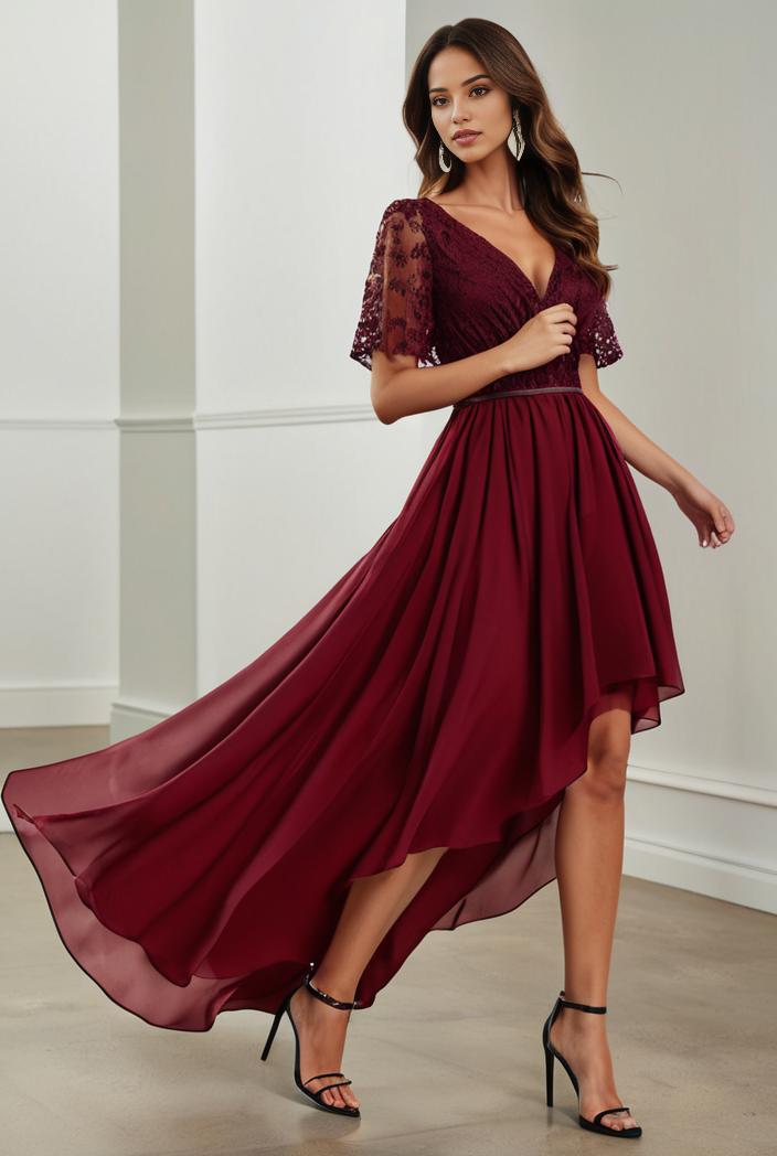 3 4 sleeve sheer sequin stripe high low hem evening dress 149824