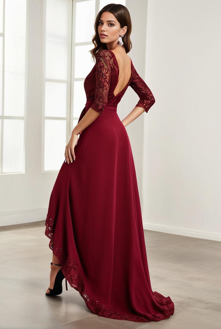 3 4 sleeve sheer sequin stripe high low hem evening dress 149828