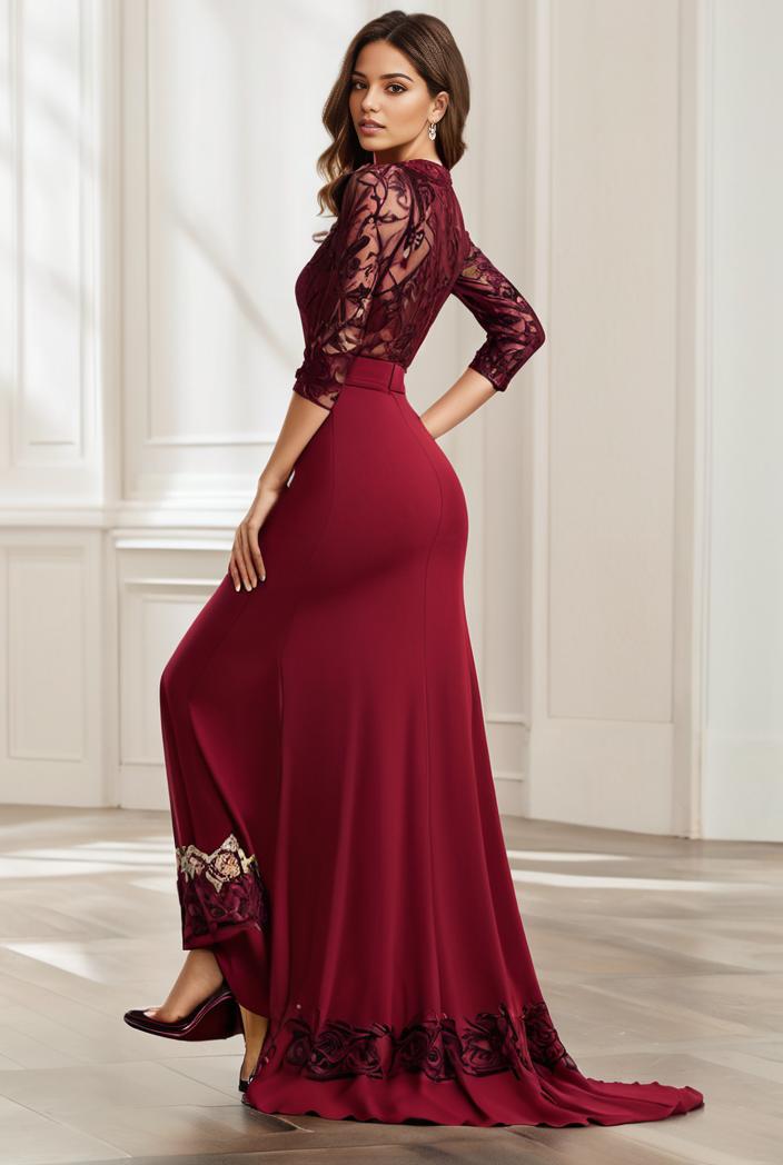 3 4 sleeve sheer sequin stripe high low hem evening dress 149829