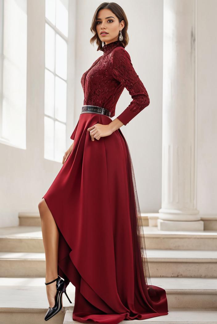 3 4 sleeve sheer sequin stripe high low hem evening dress 149830