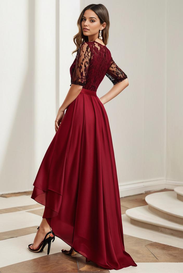 3 4 sleeve sheer sequin stripe high low hem evening dress 149832