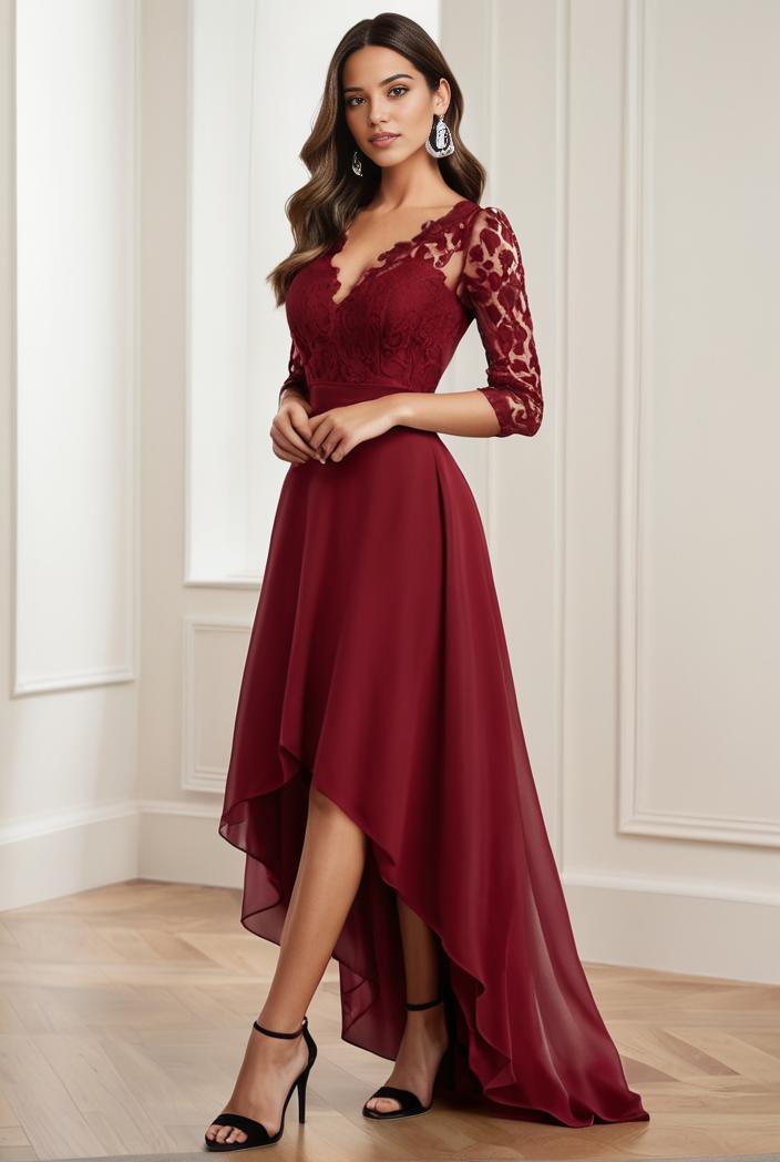 3 4 sleeve sheer sequin stripe high low hem evening dress 149836