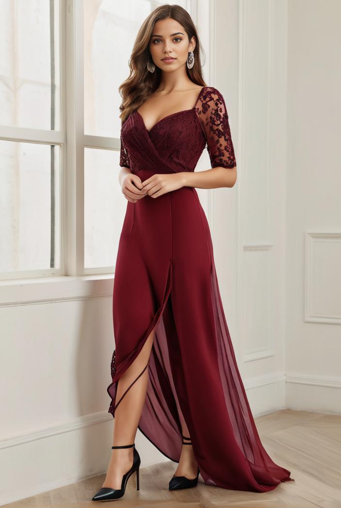 3 4 sleeve sheer sequin stripe high low hem evening dress 149841