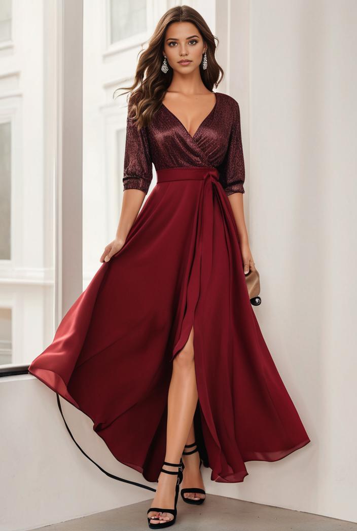 3 4 sleeve sheer sequin stripe high low hem evening dress 149847
