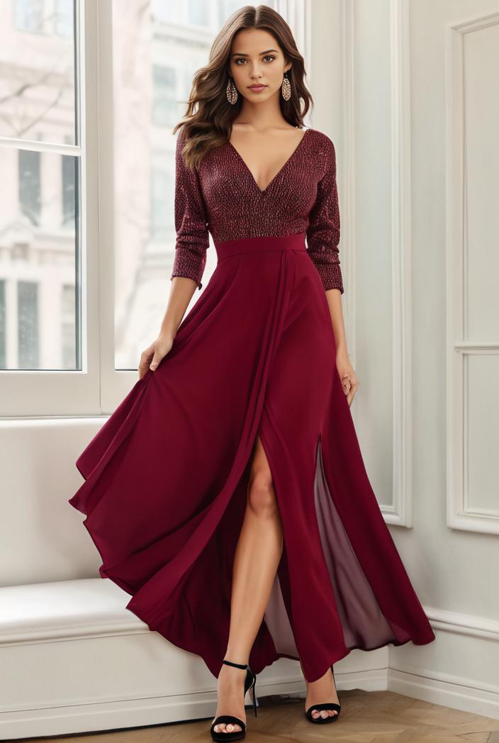 3 4 sleeve sheer sequin stripe high low hem evening dress 149849