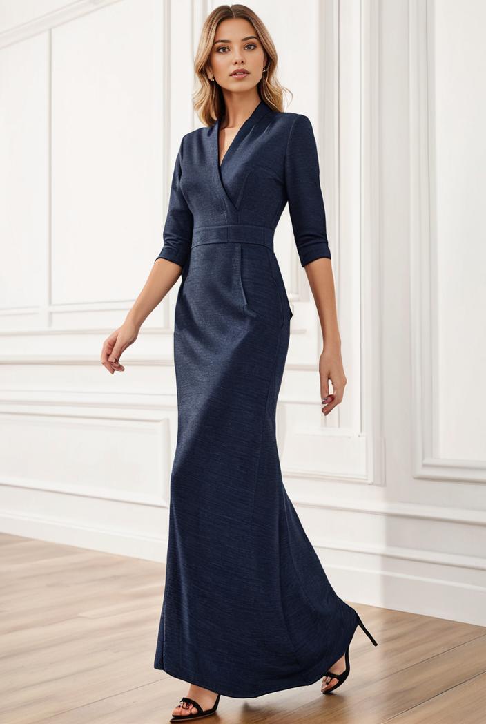 3 4 sleeve bodycon plunging back sequin evening dress 141530