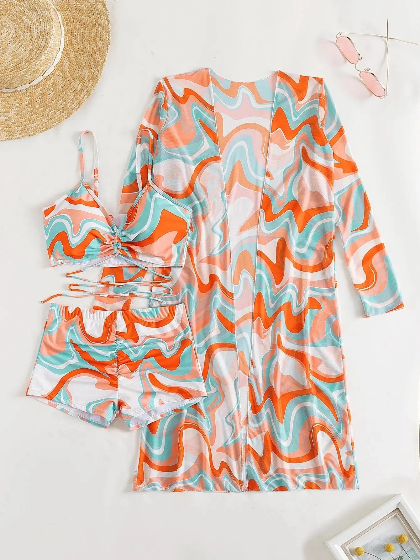 3 Pieces Sexy Print Bikini Women High Waist Swimsuit Cover Up Swimwear Female Lady Bathing Suit Swimming Summer Beachwear