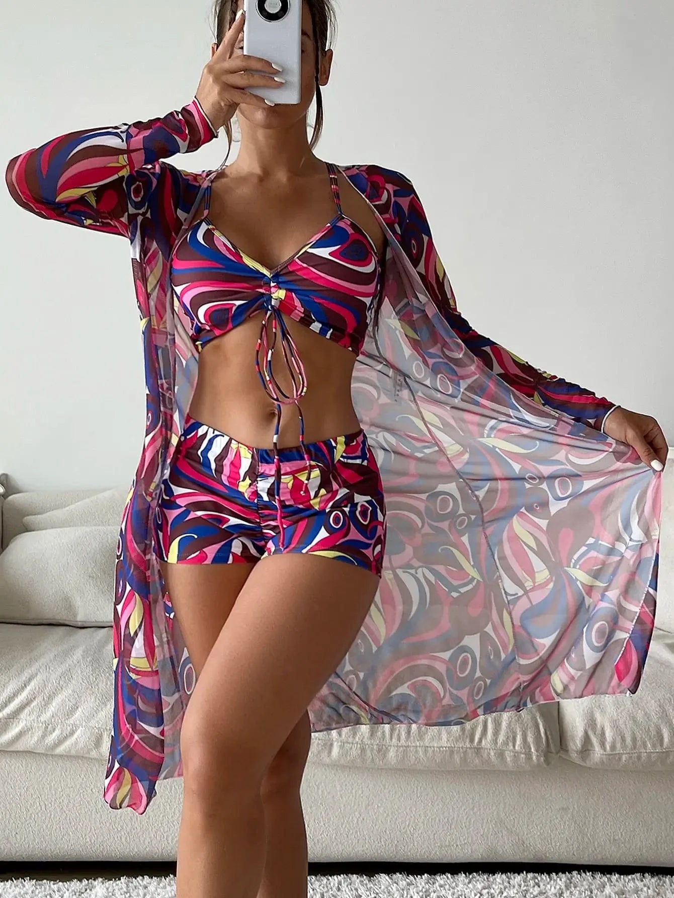 3 Pieces Sexy Print Bikini Women High Waist Swimsuit Cover Up Swimwear Female Lady Bathing Suit Swimming Summer Beachwear