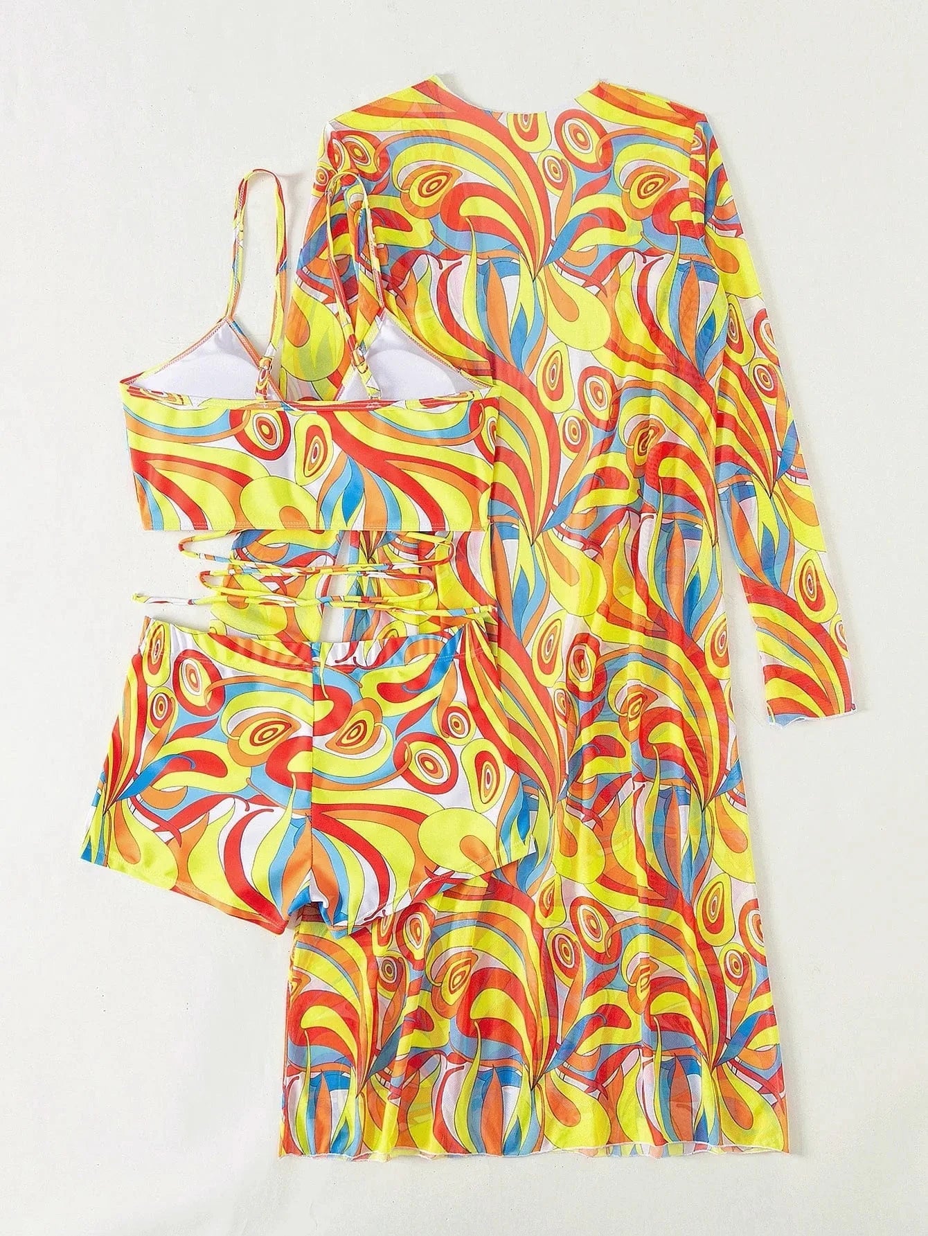 3 Pieces Sexy Print Bikini Women High Waist Swimsuit Cover Up Swimwear Female Lady Bathing Suit Swimming Summer Beachwear