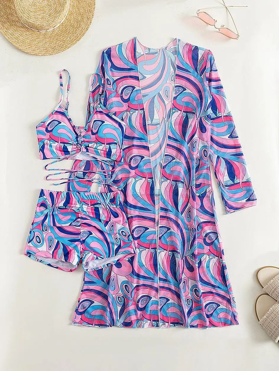 3 Pieces Sexy Print Bikini Women High Waist Swimsuit Cover Up Swimwear Female Lady Bathing Suit Swimming Summer Beachwear