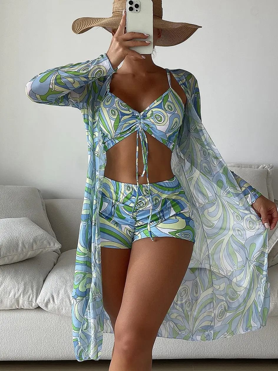 3 Pieces Sexy Print Bikini Women High Waist Swimsuit Cover Up Swimwear Female Lady Bathing Suit Swimming Summer Beachwear
