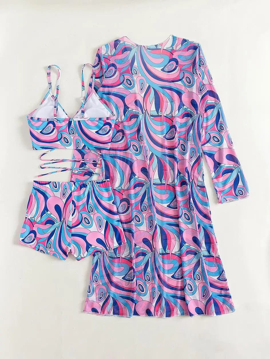 3 Pieces Sexy Print Bikini Women High Waist Swimsuit Cover Up Swimwear Female Lady Bathing Suit Swimming Summer Beachwear