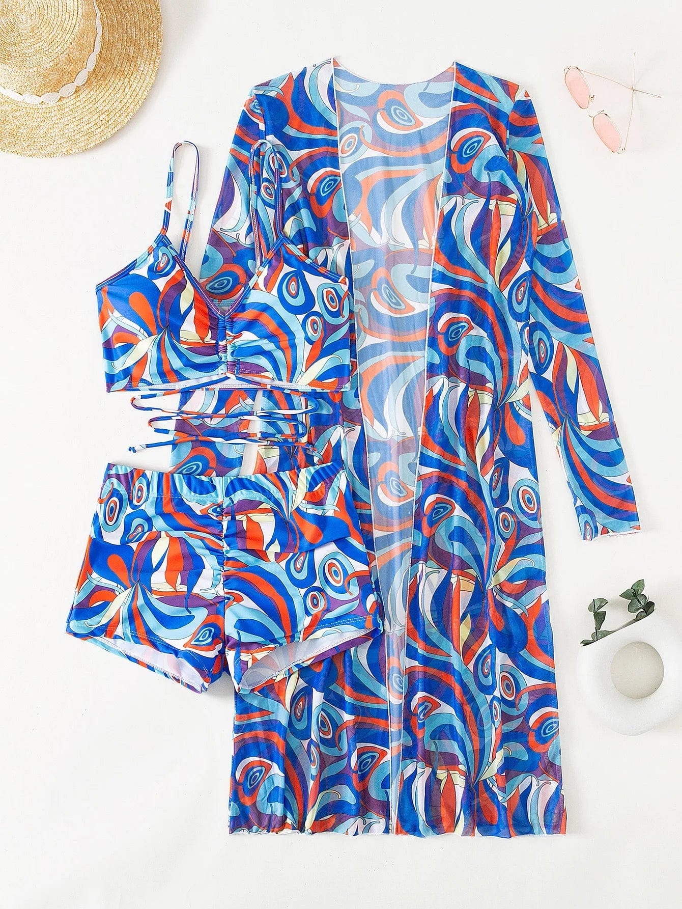 3 Pieces Sexy Print Bikini Women High Waist Swimsuit Cover Up Swimwear Female Lady Bathing Suit Swimming Summer Beachwear