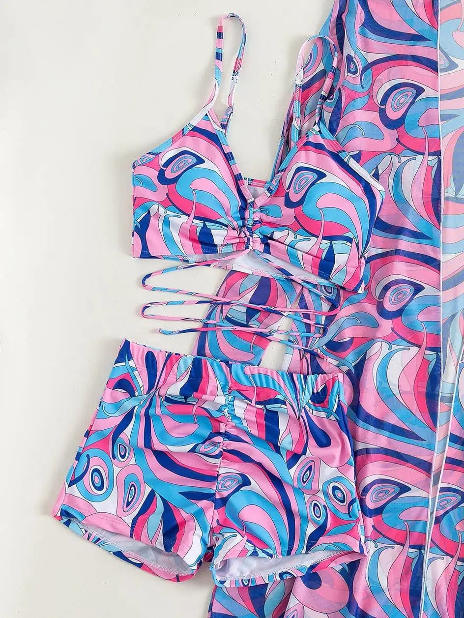 3 Pieces Sexy Print Bikini Women High Waist Swimsuit Cover Up Swimwear Female Lady Bathing Suit Swimming Summer Beachwear