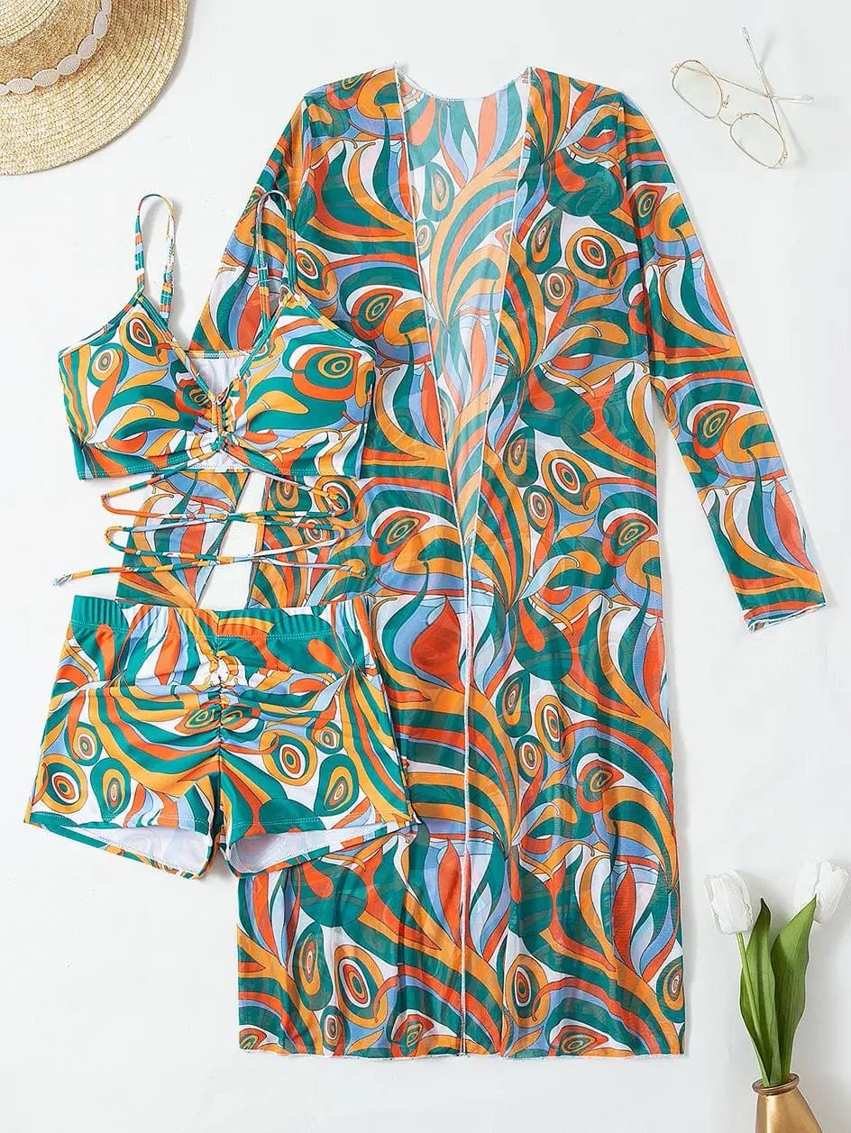 3 Pieces Sexy Print Bikini Women High Waist Swimsuit Cover Up Swimwear Female Lady Bathing Suit Swimming Summer Beachwear