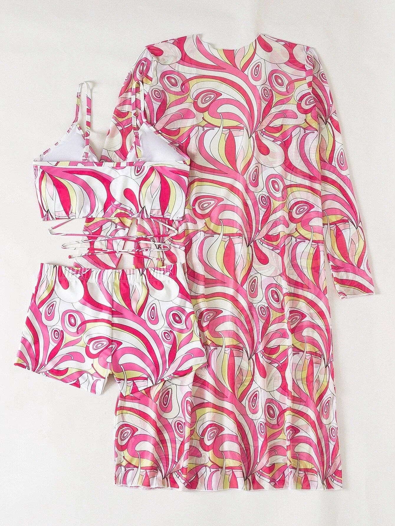 3 Pieces Sexy Print Bikini Women High Waist Swimsuit Cover Up Swimwear Female Lady Bathing Suit Swimming Summer Beachwear
