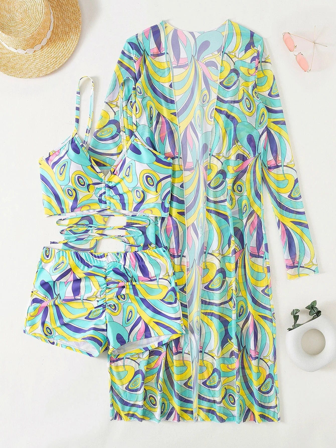 3 Pieces Sexy Print Bikini Women High Waist Swimsuit Cover Up Swimwear Female Lady Bathing Suit Swimming Summer Beachwear