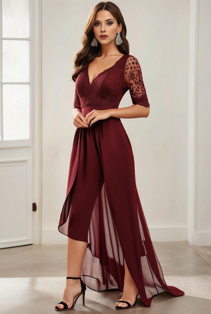 3 4 sleeve sheer sequin stripe high low hem evening dress 131543