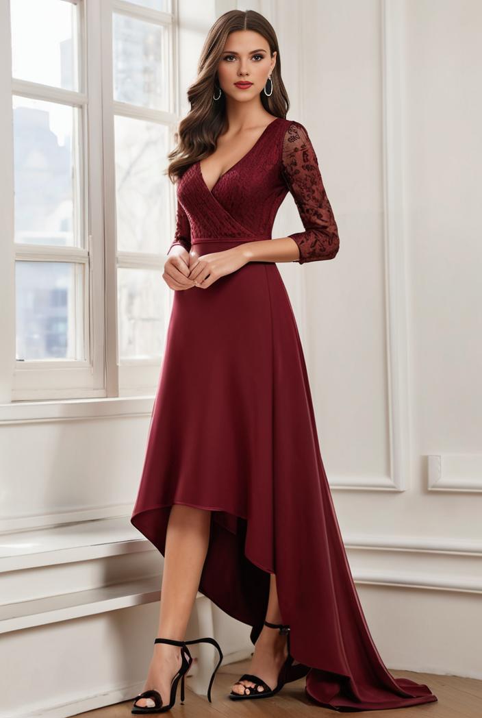 3 4 sleeve sheer sequin stripe high low hem evening dress 131546