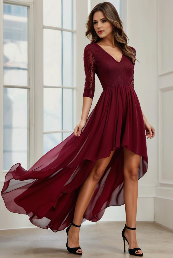 3 4 sleeve sheer sequin stripe high low hem evening dress 131552