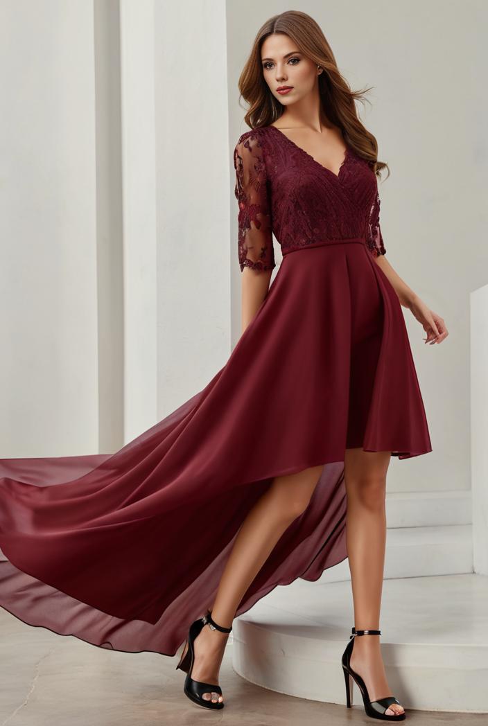 3 4 sleeve sheer sequin stripe high low hem evening dress 131555