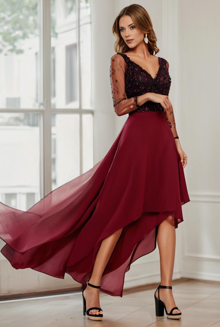 3 4 sleeve sheer sequin stripe high low hem evening dress 131556