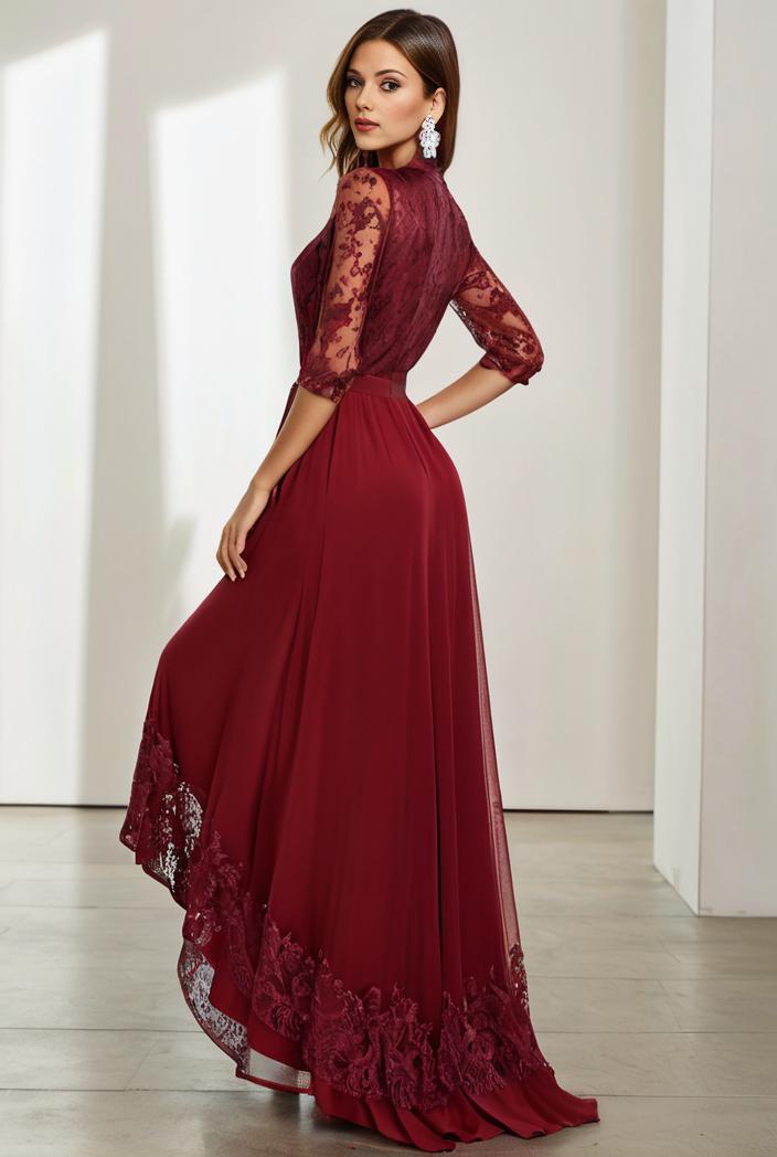 3 4 sleeve sheer sequin stripe high low hem evening dress 131574