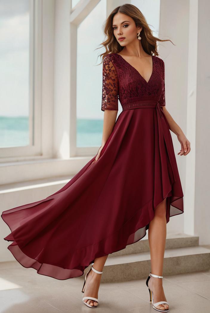 3 4 sleeve sheer sequin stripe high low hem evening dress 131575