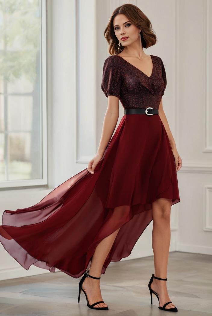 3 4 sleeve sheer sequin stripe high low hem evening dress 131577