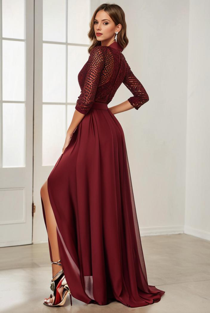 3 4 sleeve sheer sequin stripe high low hem evening dress 131583