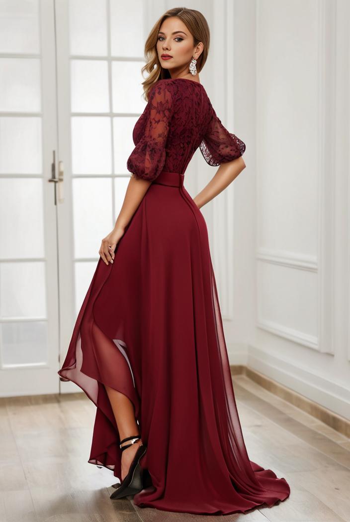 3 4 sleeve sheer sequin stripe high low hem evening dress 131584