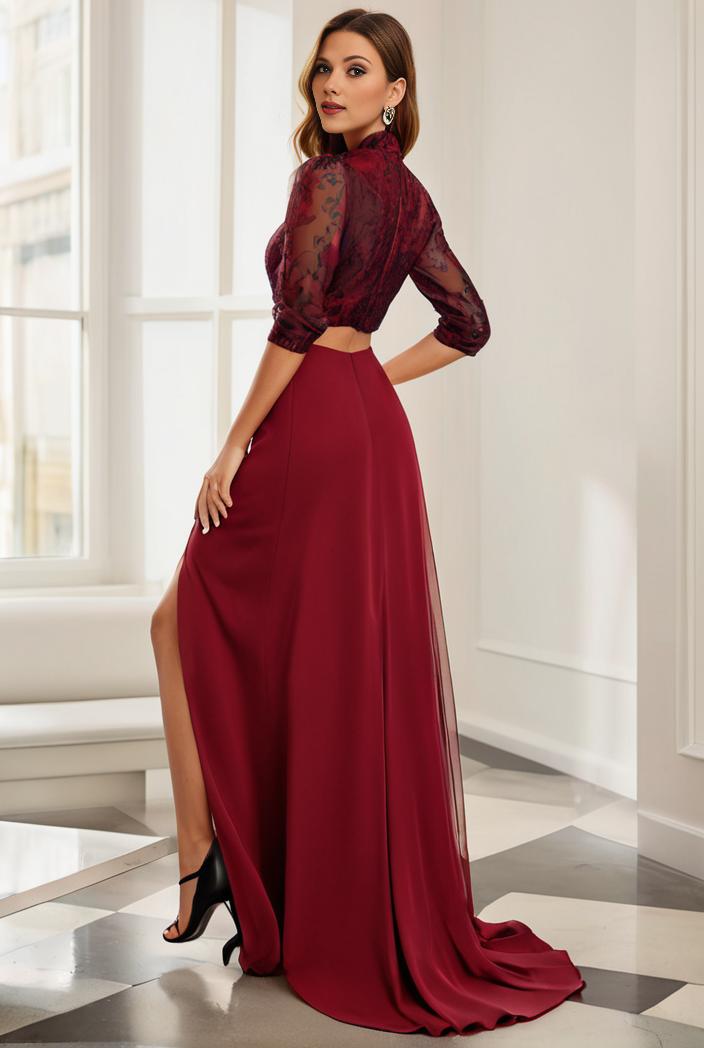3 4 sleeve sheer sequin stripe high low hem evening dress 131585