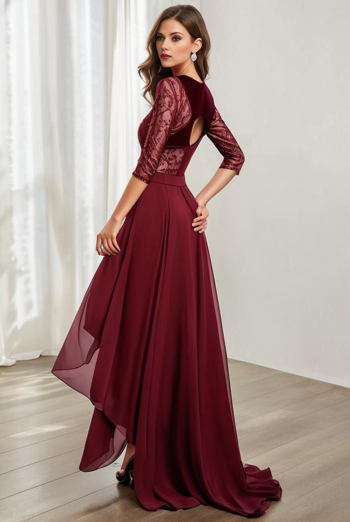 3 4 sleeve sheer sequin stripe high low hem evening dress 131586