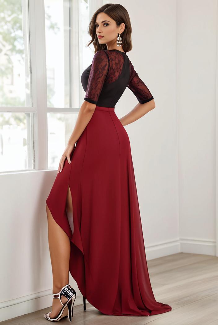 3 4 sleeve sheer sequin stripe high low hem evening dress 131588