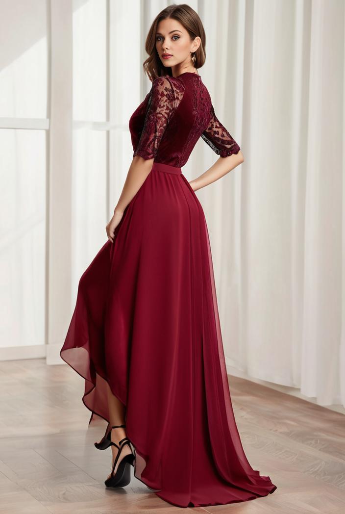 3 4 sleeve sheer sequin stripe high low hem evening dress 131589